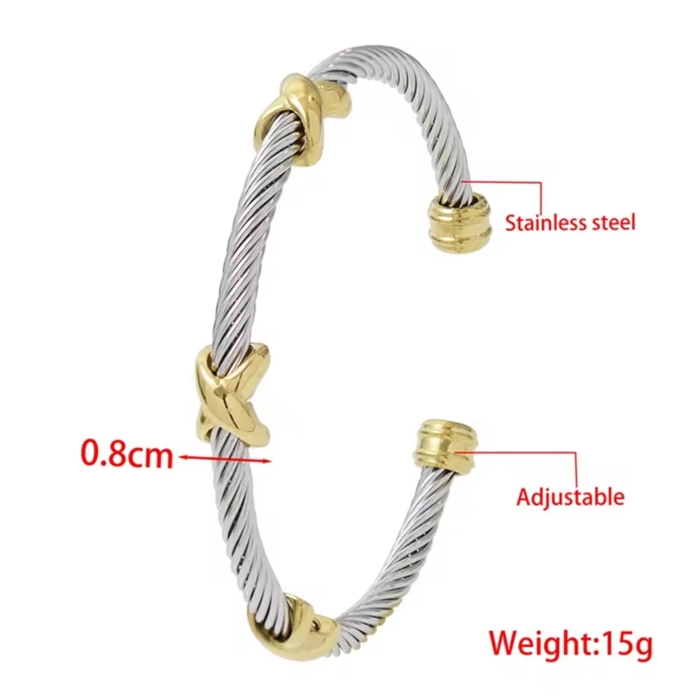 Two-Tone Silver Cable Cuff with Gold X Details - Picture 4 of 5